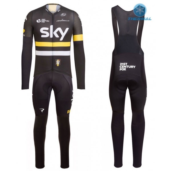 2016 Team Sky IV nero -giallo Thermo Squadre Pro Abbigliamento Ciclismo Maglia Ciclismo Manica Lunga e Salopette Lunga 22811-HX