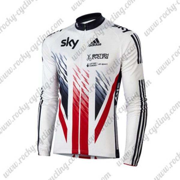 2016 Team SKY British Winter Maglie Ciclismo Manica Lunga bianco Rosso blu 42962-CO