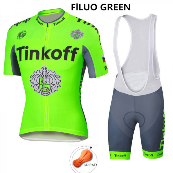 2016 Tinkoff Saxo Bank Fluo Green Nuovo abbigliamento Ciclismo Completo Maglia Ciclismo Corta e Salopette 10256-QO