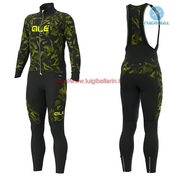 Completo Ciclismo 2019 ALE Camouflage nero-giallo thermique Maglia Ciclismo Manica Lunga e Salopette Lunga