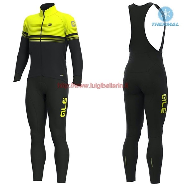 Completo Ciclismo 2019 ALE Slide nero-giallo thermique Maglia Ciclismo Manica Lunga e Salopette Lunga
