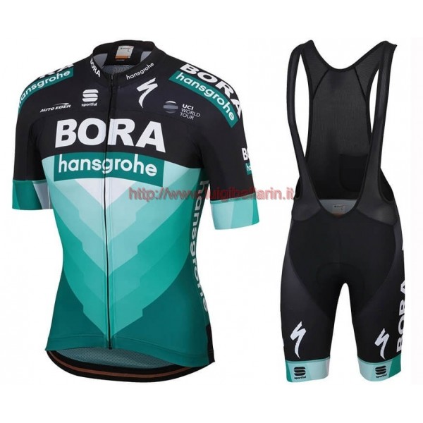 Completo Ciclismo 2019 Bora Squadre nero-verde abbigliamento Bici Completo Maglia Ciclismo Corta e Salopette