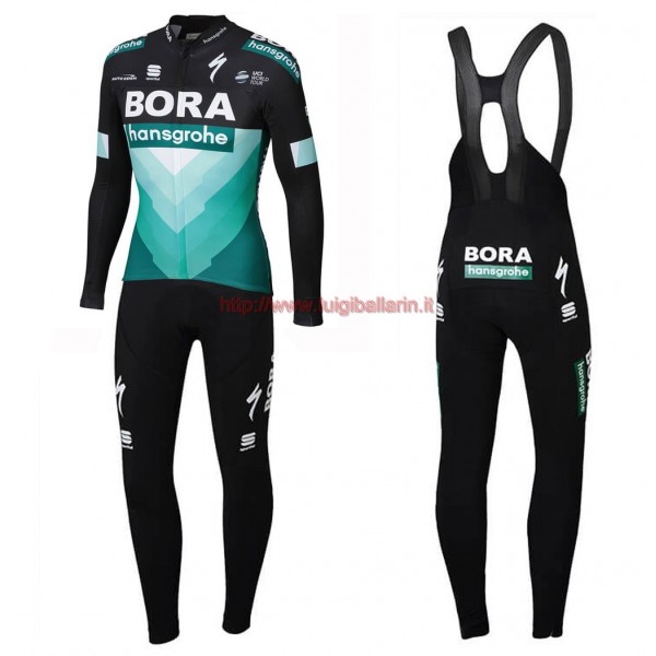 Completo Ciclismo 2019 Bora Squadre nero-verde Maglia Ciclismo Manica Lunga e Salopette