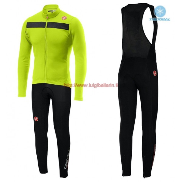 Completo Ciclismo 2019 Casteli Puro 3 giallo thermique Maglia Ciclismo Manica Lunga e Salopette Lunga