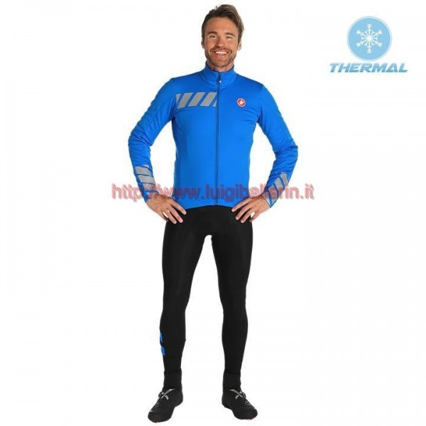 Completo Ciclismo 2019 Casteli Raddoppia 2 Blu thermique Maglia Ciclismo Manica Lunga e Salopette Lunga