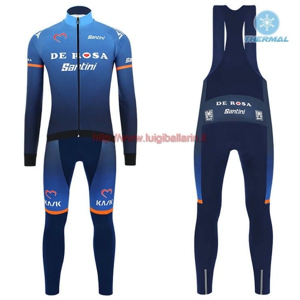 Completo Ciclismo 2019 Derosa Squadre Blu thermique Maglia Ciclismo Manica Lunga e Salopette Lunga