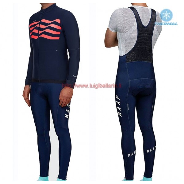 Completo Ciclismo 2019 MAAP M-Flag ultra Blu-rosso thermique Maglia Ciclismo Manica Lunga e Salopette Lunga