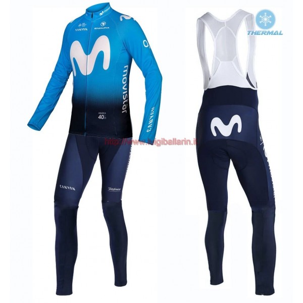 Completo Ciclismo 2019 Movistar Squadre thermique Maglia Ciclismo Manica Lunga e Salopette Lunga