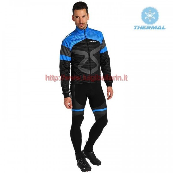 Completo Ciclismo 2019 Nalini Tuono nero-Blu thermique Maglia Ciclismo Manica Lunga e Salopette Lunga