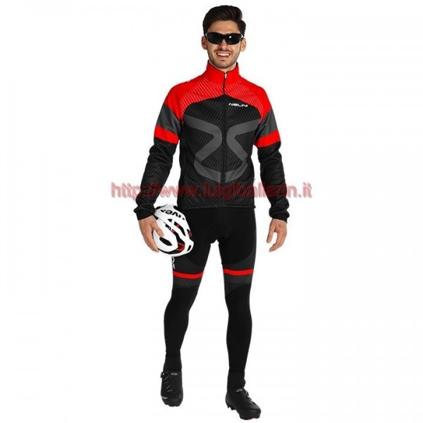 Completo Ciclismo 2019 Nalini Tuono nero-rosso Maglia Ciclismo Manica Lunga e Salopette