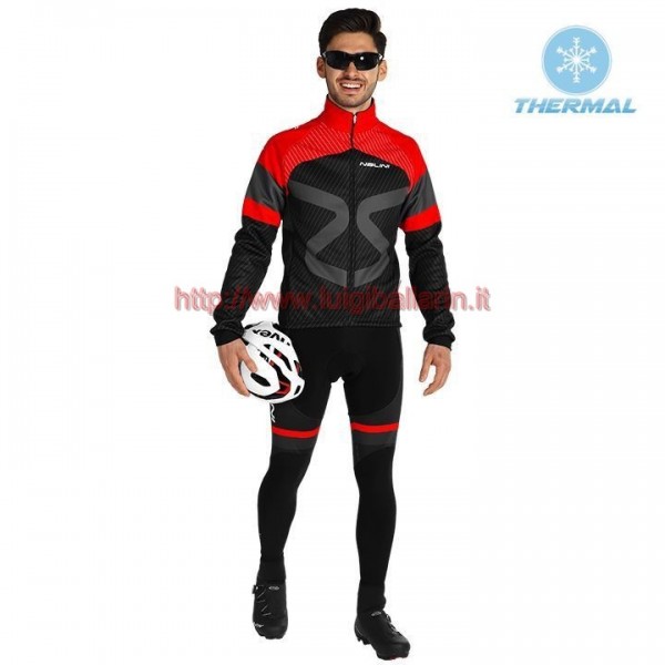 Completo Ciclismo 2019 Nalini Tuono nero-rosso thermique Maglia Ciclismo Manica Lunga e Salopette Lunga