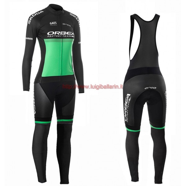 Completo Ciclismo 2019 Orbea Usine Racing donna verde Maglia Ciclismo Manica Lunga e Salopette