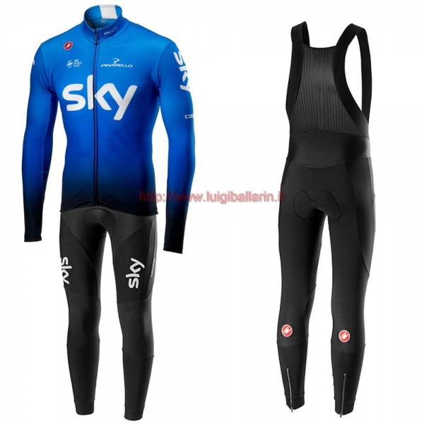 Completo Ciclismo 2019 SKY Squadre Blu Maglia Ciclismo Manica Lunga e Salopette