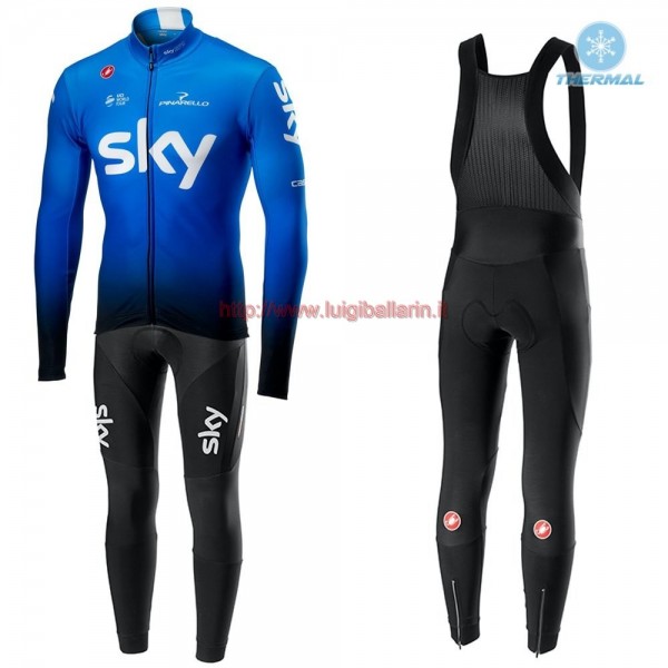 Completo Ciclismo 2019 SKY Squadre Blu thermique Maglia Ciclismo Manica Lunga e Salopette Lunga