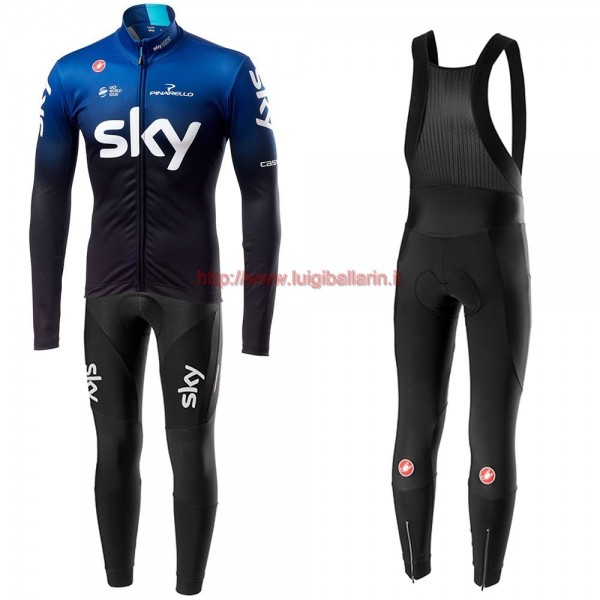 Completo Ciclismo 2019 SKY Squadre nero-Blu Maglia Ciclismo Manica Lunga e Salopette