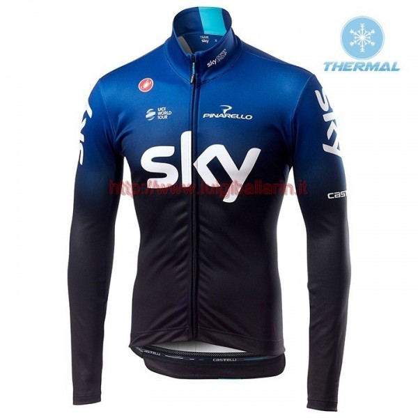 Completo Ciclismo 2019 SKY Squadre nero-Blu thermique Maglia Ciclismo Manica Lunga
