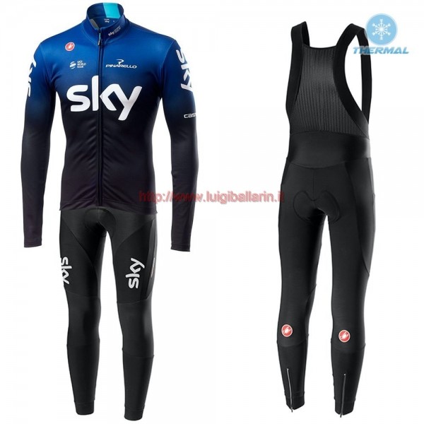 Completo Ciclismo 2019 SKY Squadre nero-Blu thermique Maglia Ciclismo Manica Lunga e Salopette Lunga