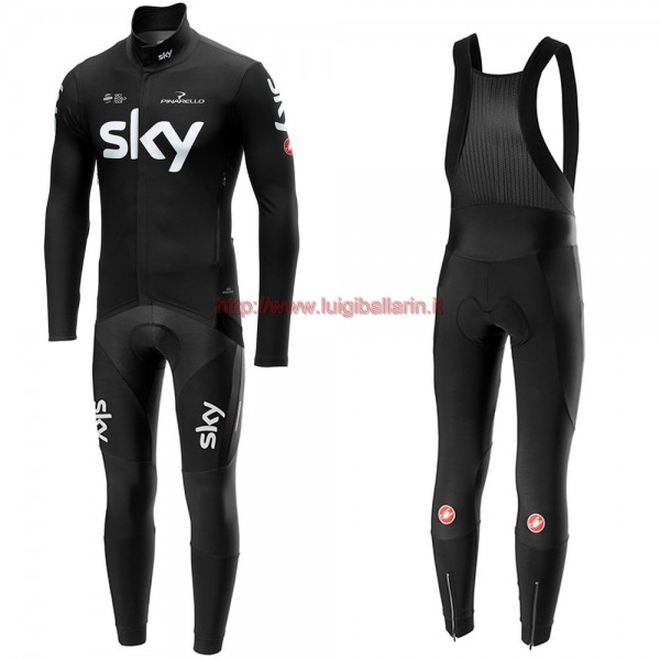Completo Ciclismo 2019 SKY Squadre nero Maglia Ciclismo Manica Lunga e Salopette