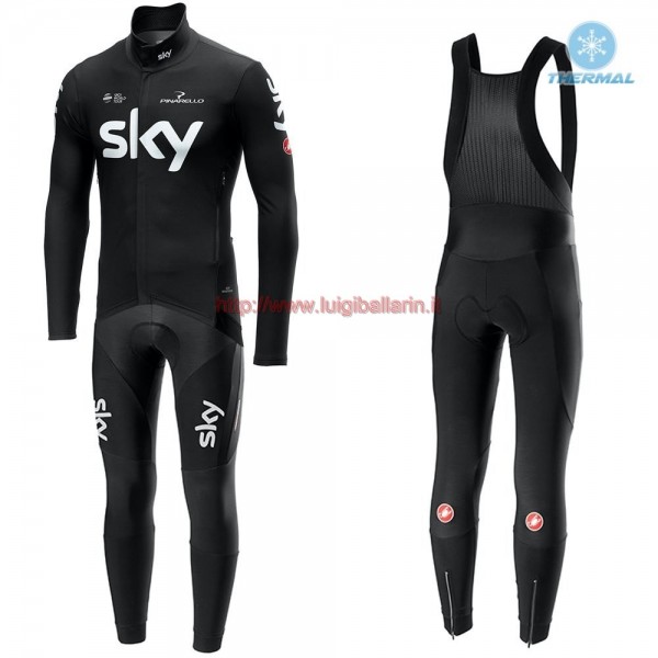 Completo Ciclismo 2019 SKY Squadre nero thermique Maglia Ciclismo Manica Lunga e Salopette Lunga