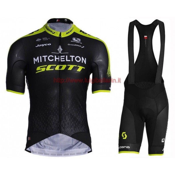 Completo Ciclismo 2019 Scott Mitchelton nero-giallo abbigliamento Bici Completo Maglia Ciclismo Corta e Salopette