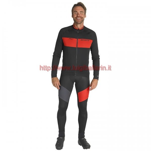 Completo Ciclismo 2019 Scott RC FF nero-rosso Maglia Ciclismo Manica Lunga e Salopette