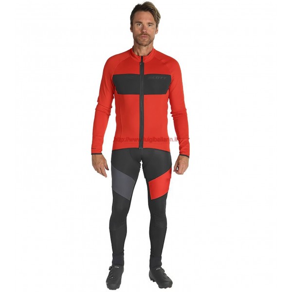 Completo Ciclismo 2019 Scott RC FF rosso Maglia Ciclismo Manica Lunga e Salopette