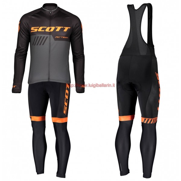 Completo Ciclismo 2019 Scott-RC-Squadre nero-Gris-Orange Maglia Ciclismo Manica Lunga e Salopette