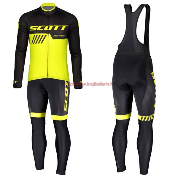 Completo Ciclismo 2019 Scott-RC-Squadre nero-giallo Maglia Ciclismo Manica Lunga e Salopette