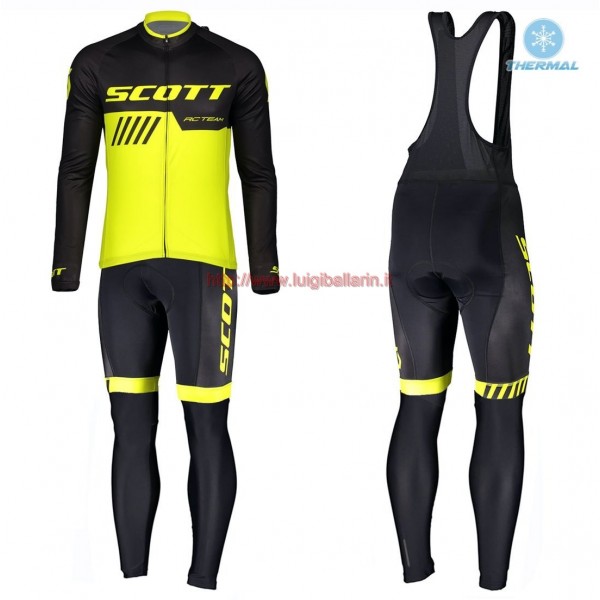 Completo Ciclismo 2019 Scott RC Squadre nero-giallo thermique Maglia Ciclismo Manica Lunga e Salopette Lunga