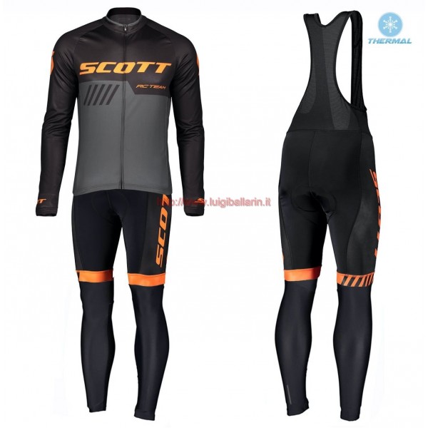 Completo Ciclismo 2019 Scott RC Squadre nero-Orange thermique Maglia Ciclismo Manica Lunga e Salopette Lunga