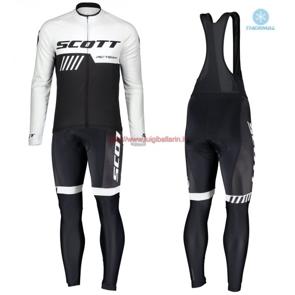 Completo Ciclismo 2019 Scott-RC-Squadre nero-bianca thermique Maglia Ciclismo Manica Lunga e Salopette Lunga
