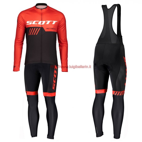 Completo Ciclismo 2019 Scott RC Squadre nero-rosso Maglia Ciclismo Manica Lunga e Salopette