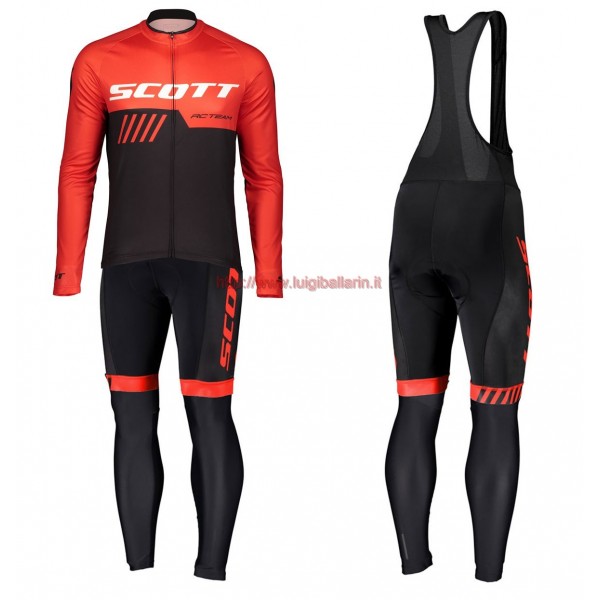 Completo Ciclismo 2019 Scott-RC-Squadre nero-rosso Maglia Ciclismo Manica Lunga e Salopette