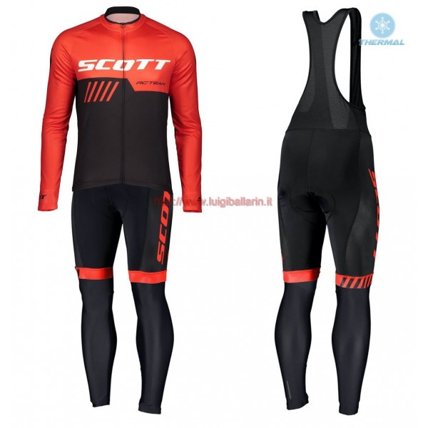 Completo Ciclismo 2019 Scott-RC-Squadre nero-rosso thermique Maglia Ciclismo Manica Lunga e Salopette Lunga