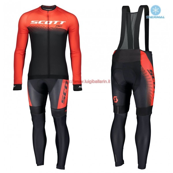 Completo Ciclismo 2019 Scott RC rosso-nero thermique Maglia Ciclismo Manica Lunga e Salopette Lunga