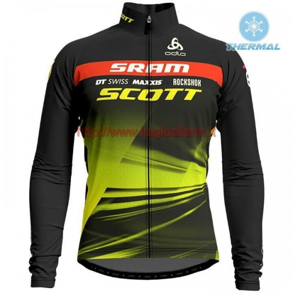Completo Ciclismo 2019 Scott Sram nero-giallo thermique Maglia Ciclismo Manica Lunga