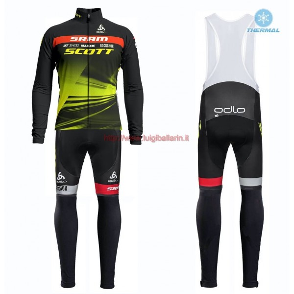Completo Ciclismo 2019 Scott Sram nero-giallo thermique Maglia Ciclismo Manica Lunga e Salopette Lunga