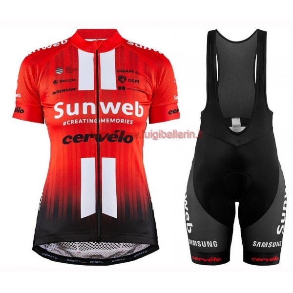 Completo Ciclismo 2019 Sunweb Squadre rosso donna abbigliamento Bici Completo Maglia Ciclismo Corta e Salopette