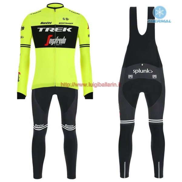Completo Ciclismo 2019 Trek Usine Racing giallo thermique Maglia Ciclismo Manica Lunga e Salopette Lunga
