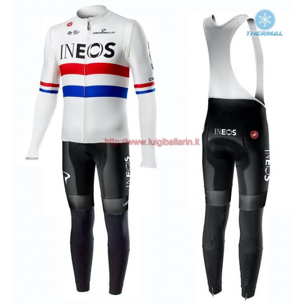 Completo Ciclismo 2019 Squadre INEOS UK Champion thermique Maglia Ciclismo Manica Lunga e Salopette Lunga