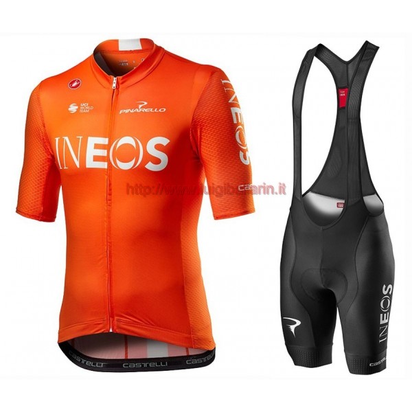 Completo Ciclismo 2020 INEOS Squadre Orange abbigliamento Bici Completo Maglia Ciclismo Corta e Salopette