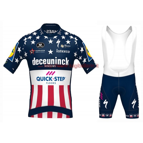 Completo Ciclismo 2020 Quick-Step US Champion abbigliamento Bici Completo Maglia Ciclismo Corta e Salopette