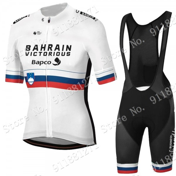 White Slovenia Tour De France Bahrain Victorious 2021 abbigliamento Bici Completo Maglia Ciclismo Corta e Salopette 1UUEJ