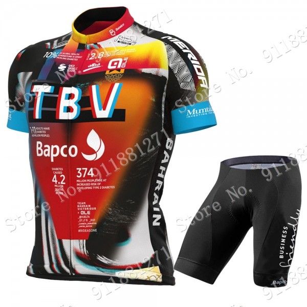 Bahrain Victorious TBV 2021 abbigliamento Bici Completo Maglia Ciclismo Corta e Salopette OXhwK