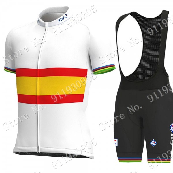 FDJ Pro Team Spanish Champion 2021 abbigliamento Bici Completo Maglia Ciclismo Corta e Salopette oRBvi