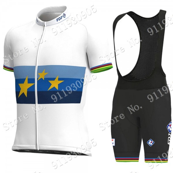 FDJ Pro Team European Champion 2021 abbigliamento Bici Completo Maglia Ciclismo Corta e Salopette VrQUc