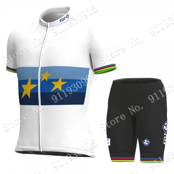 FDJ Pro Team European Champion 2021 abbigliamento Bici Completo Maglia Ciclismo Corta e Salopette SIrm9
