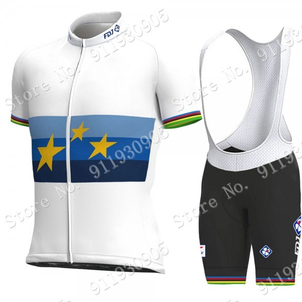 FDJ Pro Team European Champion 2021 abbigliamento Bici Completo Maglia Ciclismo Corta e Salopette bfhMz