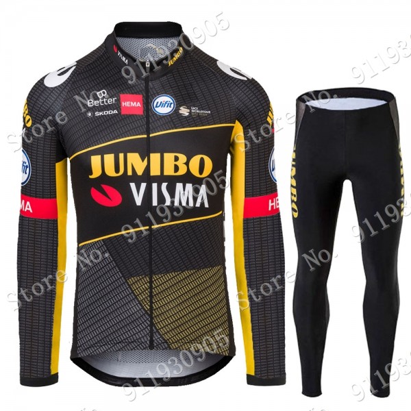 Jumbo Visma Tour De France 2021 Wielerkleding Set Fietsshirts Lange Mouw + Lange Fietsrbroek BU9qE