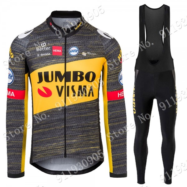 Jumbo Visma Tour De France 2021 Abbigliamento Maglia Ciclismo Manica Lunga e Salopette Lunga SMmOb